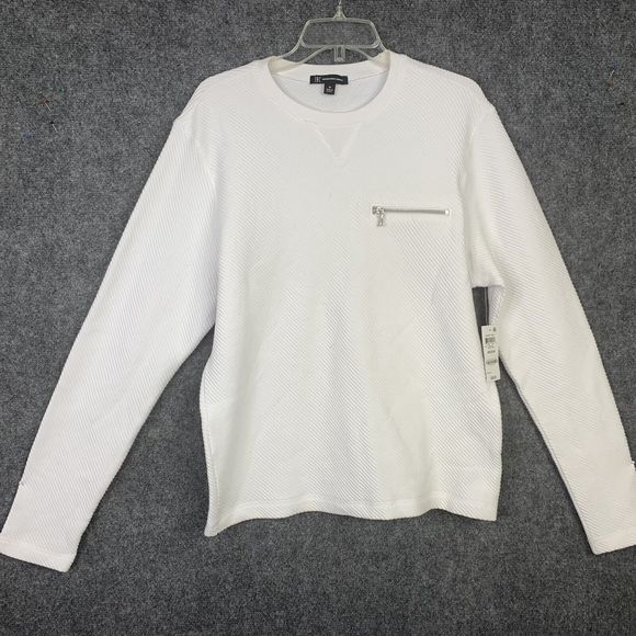 INC International Concepts Sweatshirt Women M White NWT Diagonal Knit Zip Pocket - Picture 1 of 9